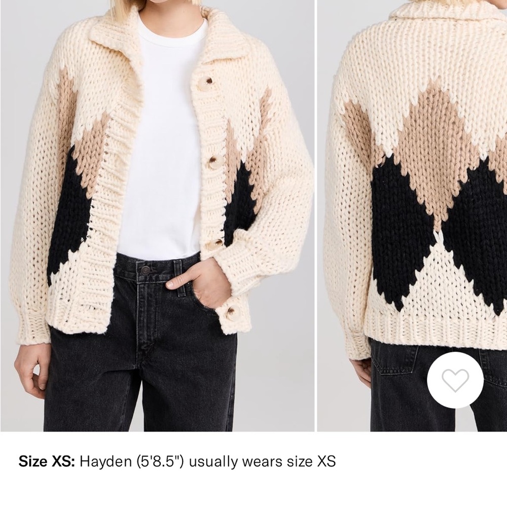 Line and Dot Chunky Knit Argyle Sweater - Cream and Black